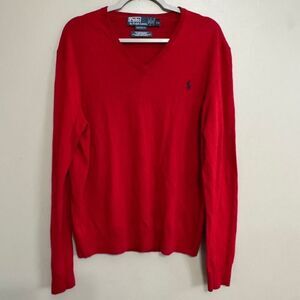 Polo Ralph Lauren red 100% merino wool v neck sweater size large